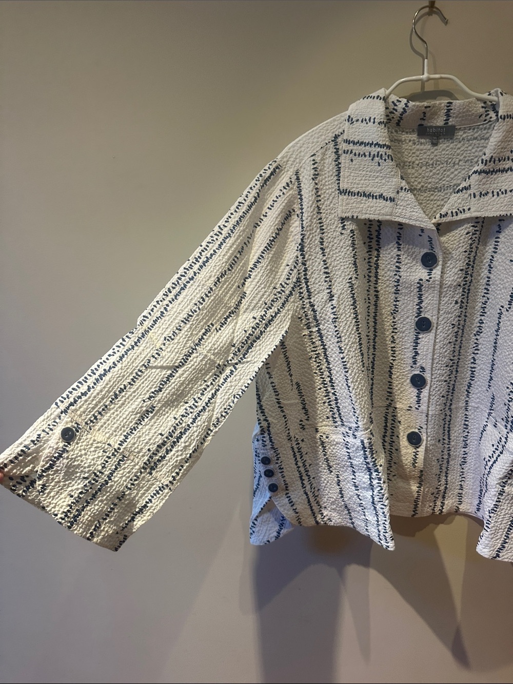 Habitat White and Navy Striped Button-Down Jacket